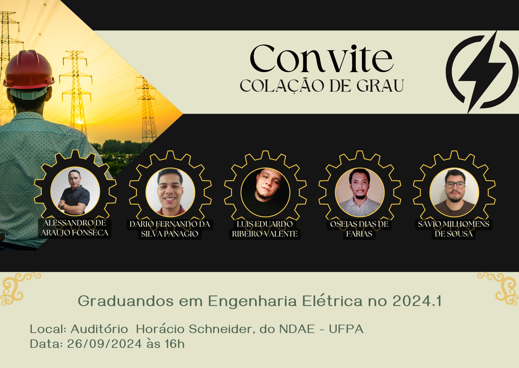 Convite virtual para a colação de grau dos Graduandos em Engenharia Elétrica no 2024.1